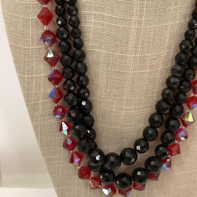 Two necklaces red beads and black beads bundle