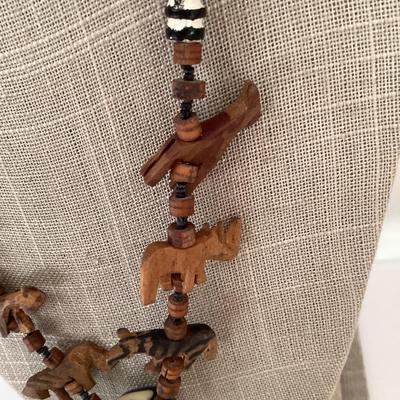 Brown wooden beaded necklace animal shapes