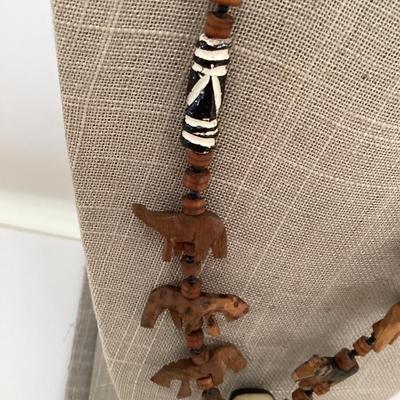 Brown wooden beaded necklace animal shapes