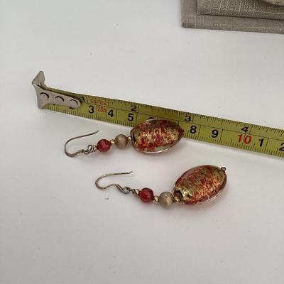 Vintage red and gold foil bead necklace and earring set