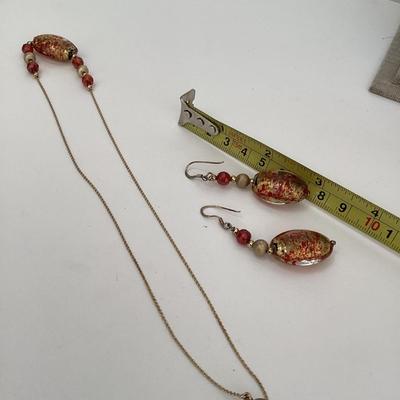 Vintage red and gold foil bead necklace and earring set