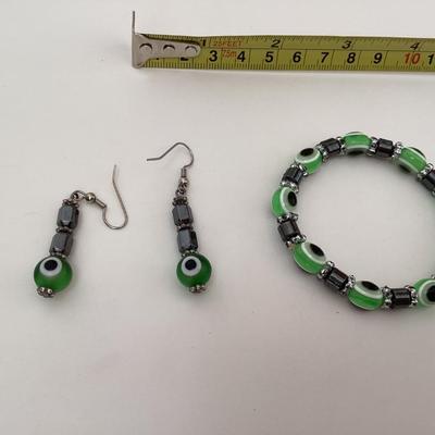 Bracelet and earrings Turkish evil eye and hematite