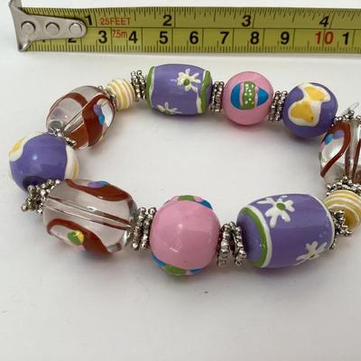 Multicolor beaded stretch bracelet - Easter colors