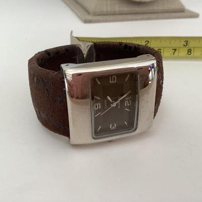 Geneva brown and silver tone watch