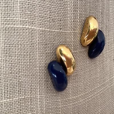Dark blue and gold tone earrings