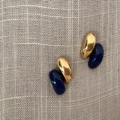 Dark blue and gold tone earrings