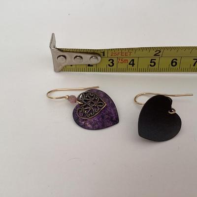 Vintage heart shaped purple dangle earrings