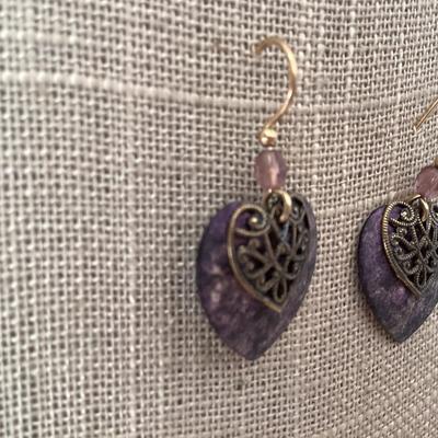 Vintage heart shaped purple dangle earrings