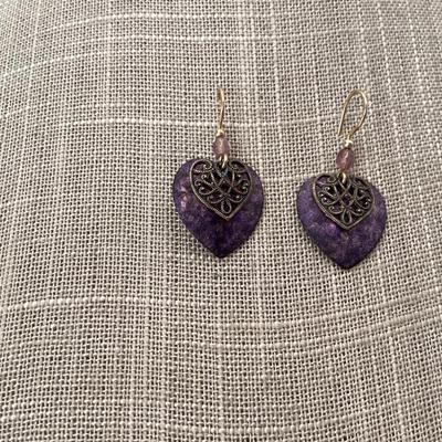 Vintage heart shaped purple dangle earrings