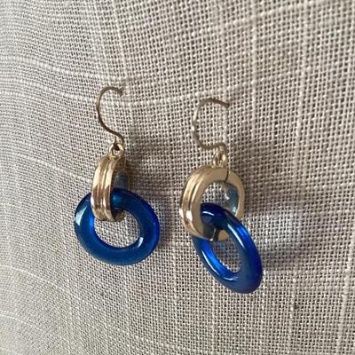 Blue and silver tone earrings