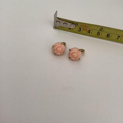 Pink rose clip on earrings