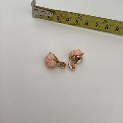 Pink rose clip on earrings