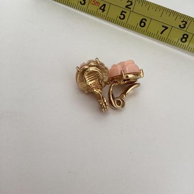 Pink rose clip on earrings