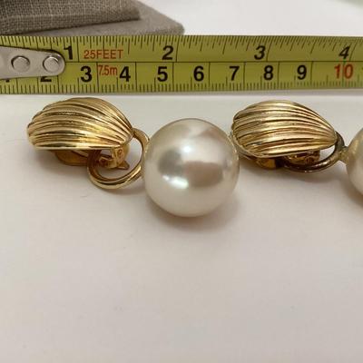 Gold tone large pearl like clip on earrings