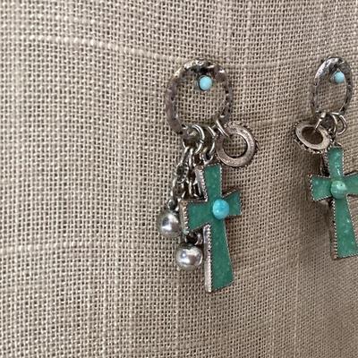Turquoise colored cross earrings