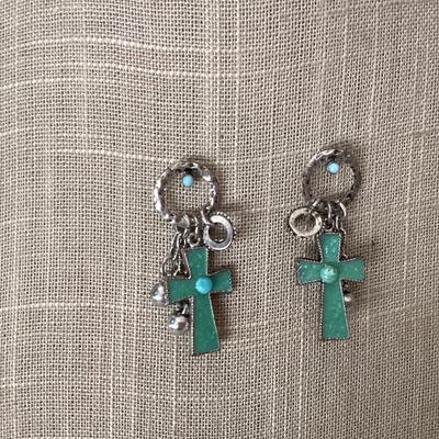 Turquoise colored cross earrings