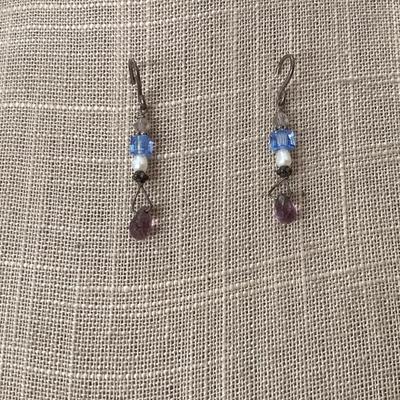 Blue and purple bead dangling earrings