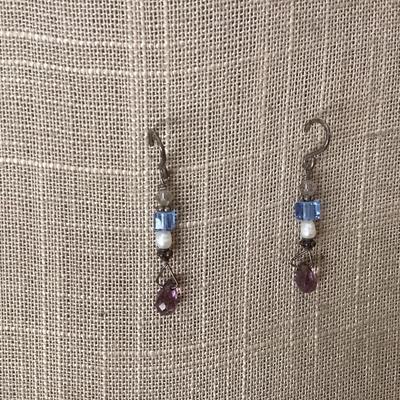 Blue and purple bead dangling earrings