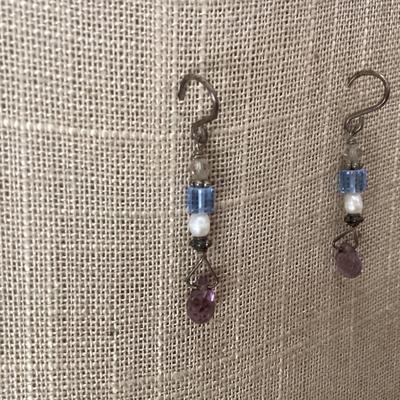 Blue and purple bead dangling earrings