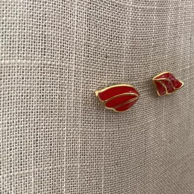 Red and gold tone Monet Earrings-vintage