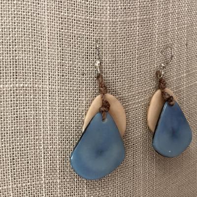 Tan and blue boho style earrings