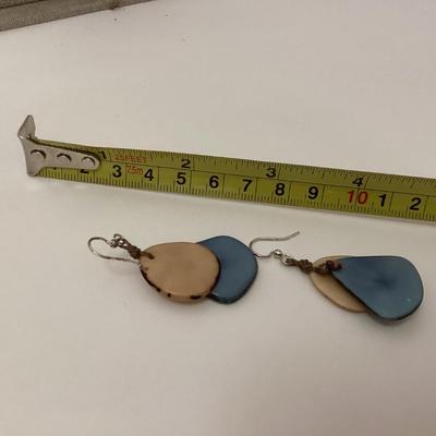Tan and blue boho style earrings