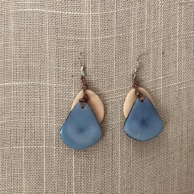 Tan and blue boho style earrings