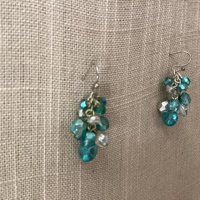 blue beaded silver tone earrings