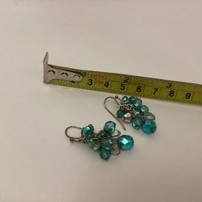 blue beaded silver tone earrings