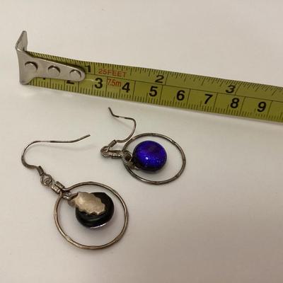 blue glitter and silver tone earrings- sterling silver