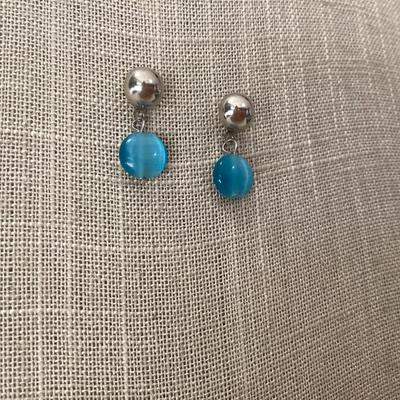 light blue and silver toned earrings