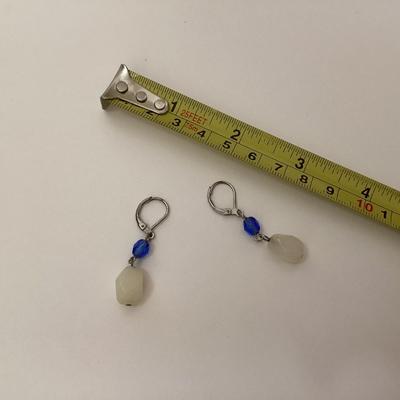 white and blue bead earrings
