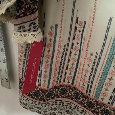 XL women's blouse white with blue and pink details