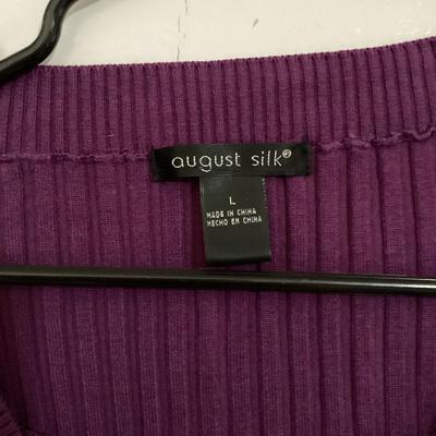 August silk purple 3/4 sleeve sweater L v neck with lace detail