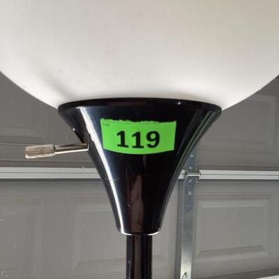 6 ft tall simple white and black lamp with 10 inch plastic shade
