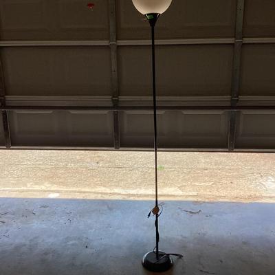6 ft tall simple white and black lamp with 10 inch plastic shade