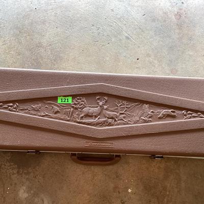 gun case- vintage brown rifle hard case with buck detail