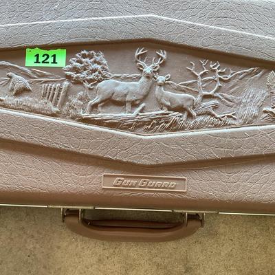 gun case- vintage brown rifle hard case with buck detail
