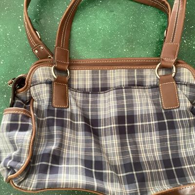 chaps blue flannel pattern handbag