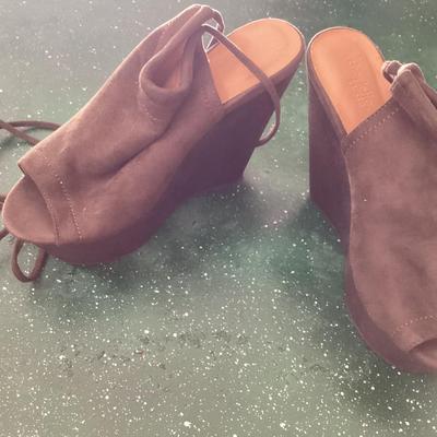 women's size 9 Charlotte rouse strappy tie wedge heels