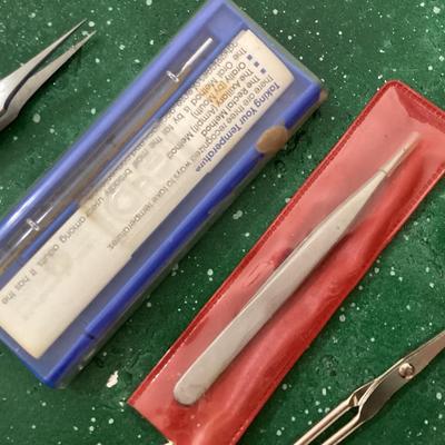 Tweezers, scissors, thermometers bundle