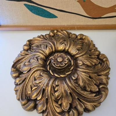 Vintage Mid-Century Bird Wall Art And Ornate Gold Decorative Plaques