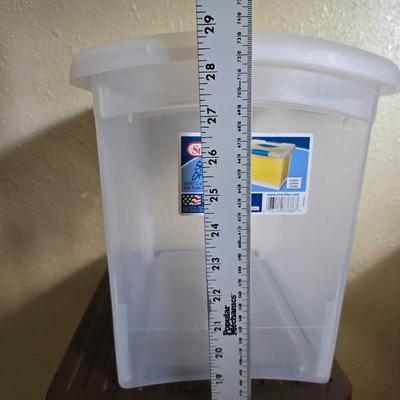 small lidded totes - and a small laundry or storage basket