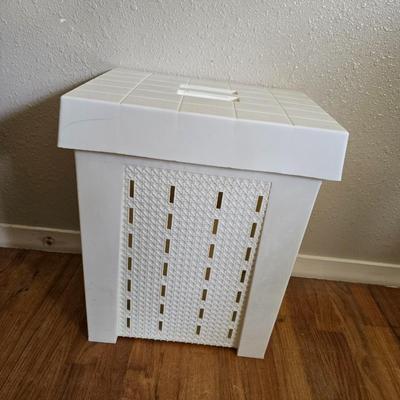 small lidded totes - and a small laundry or storage basket