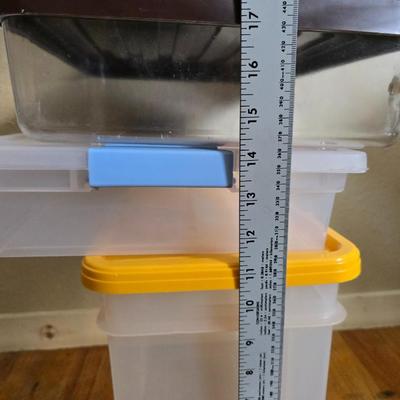small lidded totes - and a small laundry or storage basket