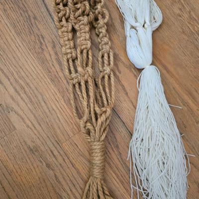 Two Faux plants with two macramé plant hangers