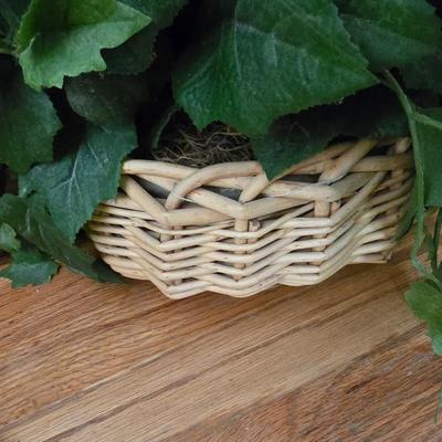 Two Faux plants with two macramé plant hangers