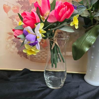 Framed wall art - porcelain flowers - faux flowers - vintage floral plate and more