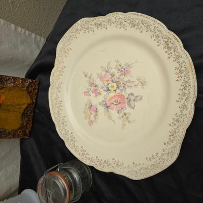 Framed wall art - porcelain flowers - faux flowers - vintage floral plate and more