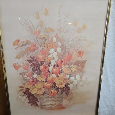 Framed wall art - porcelain flowers - faux flowers - vintage floral plate and more